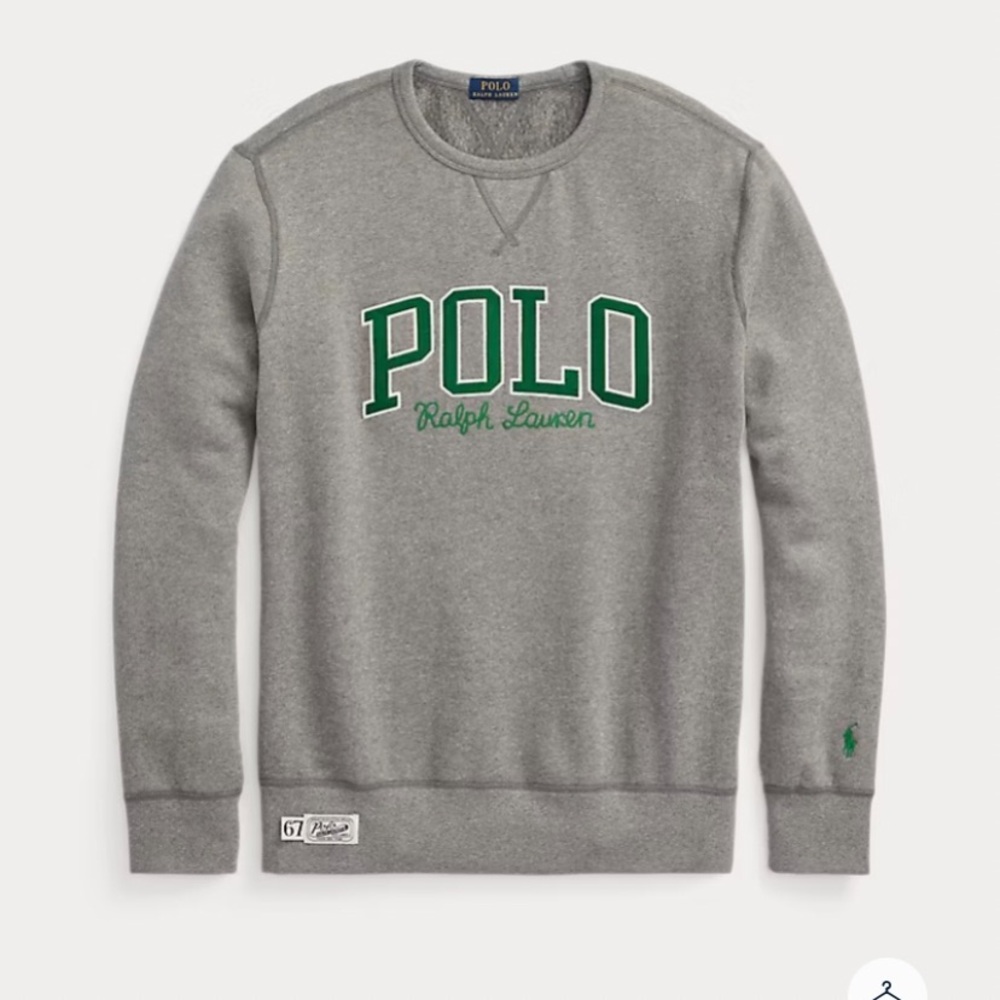 POLO RALPH LAUREN Fleece Logo Sweatshirt Chainstitch Gray/Green Embroidered Sz M